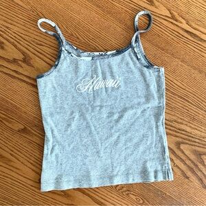 Y2K Hawaii Grey Gray Spaghetti Strap Tank Top Cami Stretch Crop 100% Cotton M